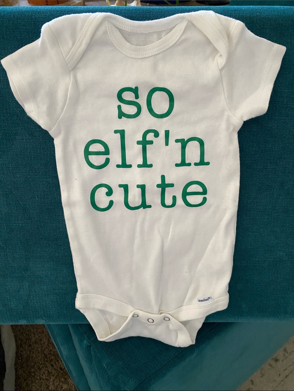 Gerber White One-Piece Bodysuit with Green 'So Elf'n Cute' Print
